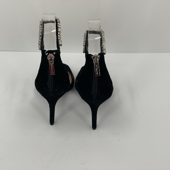 Nina black suede sandal heel shoe peeptoe clear crystal ankle strap formal 8.5 - Picture 5 of 6